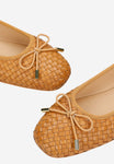 Wojas Brown Braided Leather Ballet Flats with Decorative Bow | 4404553