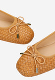 Wojas Brown Braided Leather Ballet Flats with Decorative Bow | 4404553
