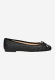 Wojas Black Braided Leather Ballet Flats with Decorative Bow | 4404551