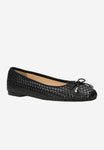 Wojas Black Braided Leather Ballet Flats with Decorative Bow | 4404551