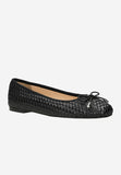 Wojas Black Braided Leather Ballet Flats with Decorative Bow | 4404551
