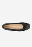 Wojas Black Braided Leather Ballet Flats with Decorative Bow | 4404551