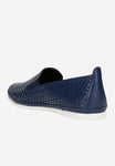 Wojas Dark Blue Openwork Leather Loafers | 4610256