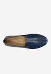 Wojas Dark Blue Openwork Leather Loafers | 4610256