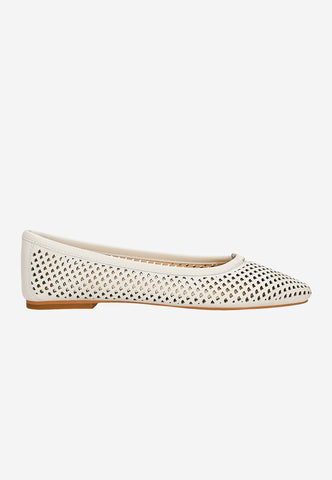 Wojas Light Beige Openwork Leather Ballet Flats | 4405659