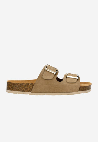 Wojas Beige Velour Leather Slide Sandals | 7407764