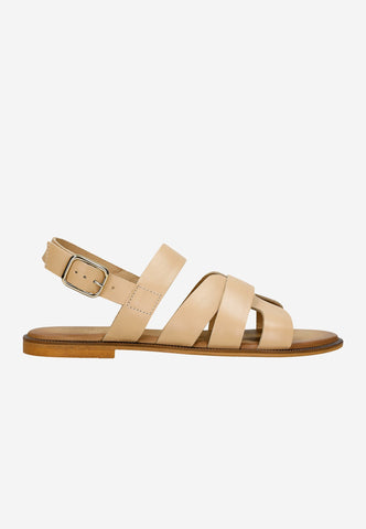 Wojas Beige Leather Sandals with Golden Buckle | 7621054