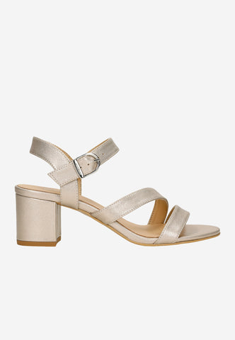 Wojas Golden Leather Open Toe Ankle Strap Block High Heel Sandals | 7620568