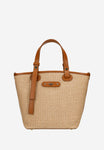 Wojas Beige Leather and Raffia Tote Bag | 8033983