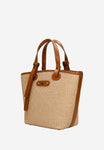 Wojas Beige Leather and Raffia Tote Bag | 8033983