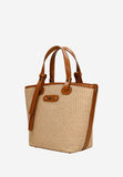 Wojas Beige Leather and Raffia Tote Bag | 8033983