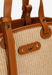 Wojas Beige Leather and Raffia Tote Bag | 8033983