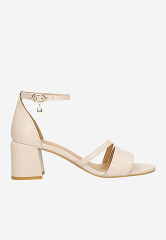 Wojas Beige Leather Open Toe Ankle Strap Block High Heel Sandals | 7623054