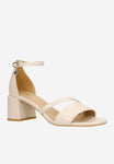 Wojas Beige Leather Open Toe Ankle Strap Block High Heel Sandals | 7623054