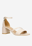 Wojas Beige Leather Open Toe Ankle Strap Block High Heel Sandals | 7623054