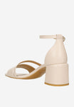 Wojas Beige Leather Open Toe Ankle Strap Block High Heel Sandals | 7623054