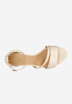 Wojas Beige Leather Open Toe Ankle Strap Block High Heel Sandals | 7623054