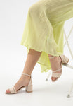 Wojas Beige Leather Open Toe Ankle Strap Block High Heel Sandals | 7623054