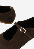 Wojas Brown Velour Leather Ballet Flats with Single Strap | 4406762