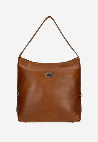 Wojas Brown Leather Tote Bag with Silver Logo | 8017653