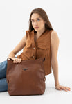 Wojas Brown Leather Tote Bag with Silver Logo | 8017653