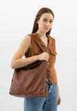 Wojas Brown Leather Tote Bag with Silver Logo | 8017653