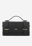 Wojas Black Boxy Leather Crossbody Bag with Golden Logo | 8032951