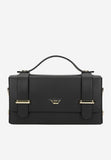 Wojas Black Boxy Leather Crossbody Bag with Golden Logo | 8032951