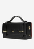Wojas Black Boxy Leather Crossbody Bag with Golden Logo | 8032951