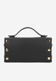 Wojas Black Boxy Leather Crossbody Bag with Golden Logo | 8032951
