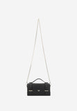 Wojas Black Boxy Leather Crossbody Bag with Golden Logo | 8032951
