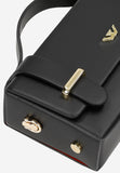 Wojas Black Boxy Leather Crossbody Bag with Golden Logo | 8032951