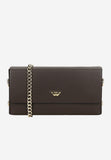 Wojas Dark Brown Leather Crossbody Bag with Golden Logo | 8034152