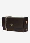 Wojas Dark Brown Leather Crossbody Bag with Golden Logo | 8034152