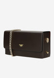 Wojas Dark Brown Leather Crossbody Bag with Golden Logo | 8034152