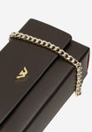 Wojas Dark Brown Leather Crossbody Bag with Golden Logo | 8034152
