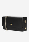 Wojas Black Leather Crossbody Bag with Golden Logo | 8034151
