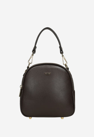 Wojas Dark Brown Leather Crossbody Bag with Golden Logo | 8043152