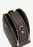 Wojas Dark Brown Leather Crossbody Bag with Golden Logo | 8043152