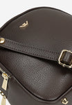 Wojas Dark Brown Leather Crossbody Bag with Golden Logo | 8043152