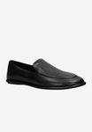 Wojas Black Leather Loafers with Logo | 4637351