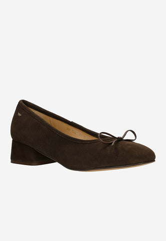 Wojas Dark Brown Velour Leather Heels with Bow | 3517562
