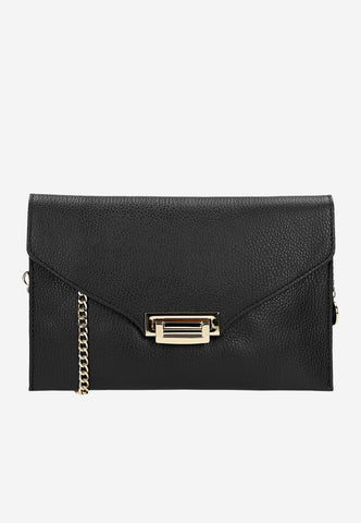 Wojas Black Leather Crossbody Bag with Golden Details | 8038651