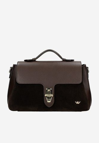 Wojas Dark Brown Leather Crossbody Bag with Golden Lock | 8043872