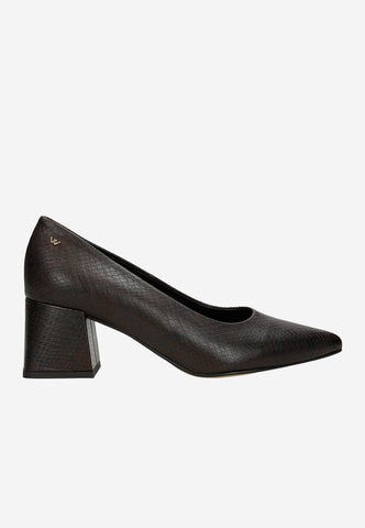 Wojas Brown Embossed Leather Block High Heels | 3517350