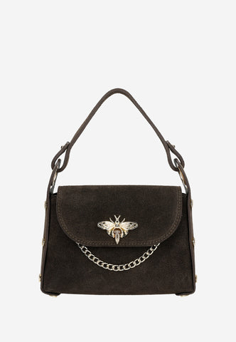 Wojas Dark Brown Leather Crossbody Bag with Golden Bee Accent | 8031862