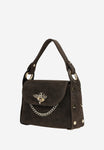 Wojas Dark Brown Leather Crossbody Bag with Golden Bee Accent | 8031862