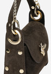 Wojas Dark Brown Leather Crossbody Bag with Golden Bee Accent | 8031862
