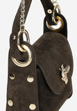 Wojas Dark Brown Leather Crossbody Bag with Golden Bee Accent | 8031862