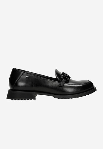 Wojas Black Leather Loafers with Chain | 4635351
